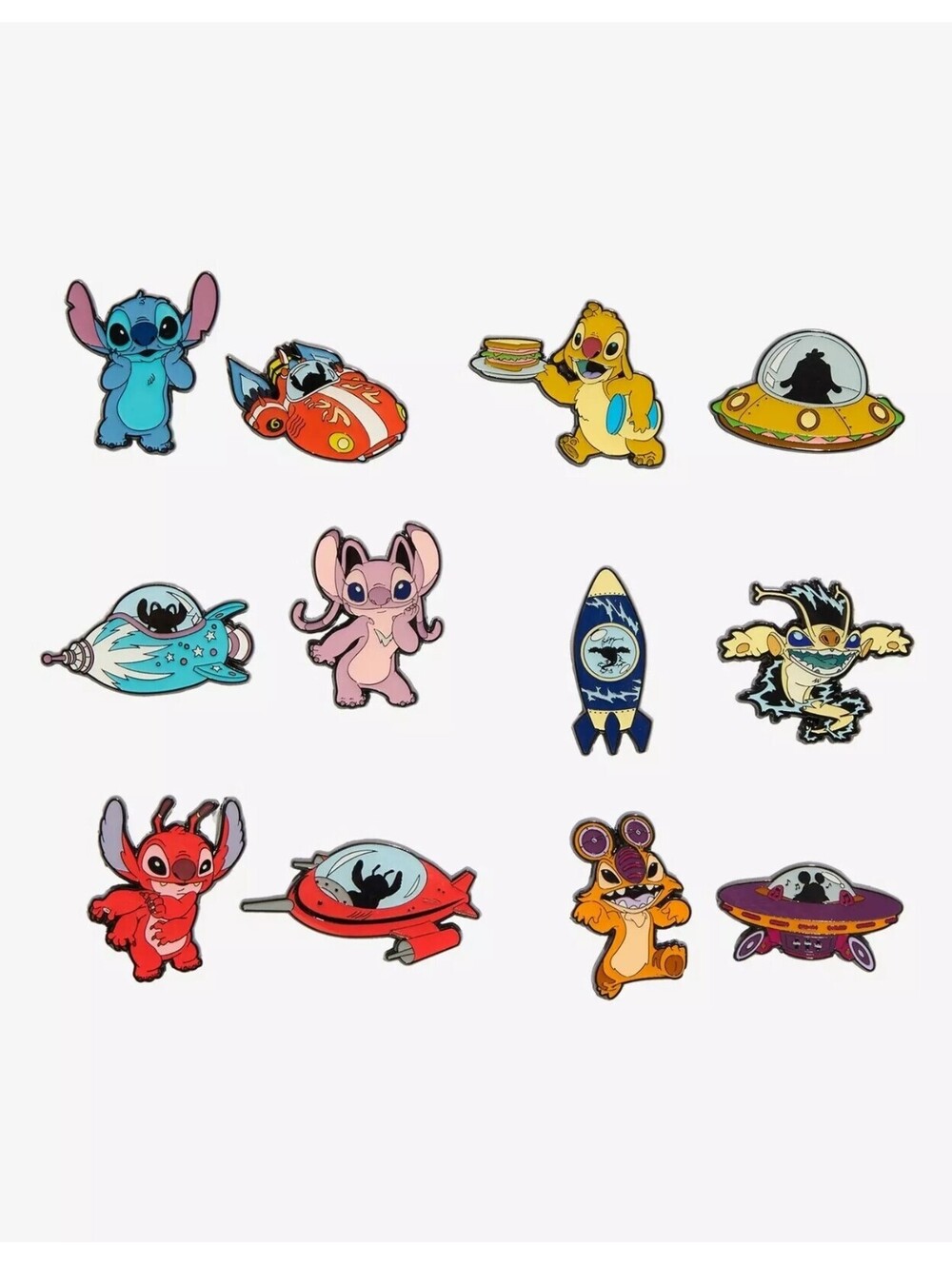 Loungefly Disney Lilo & Stitch Experiment Cousins & Spaceships Blind Box Pin set